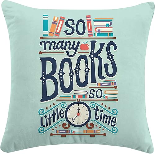 Funny Quotes - Funda de almohada con texto en inglés "So Many Books So Little Time", decoración de club de lectura, funda de cojín para dormitorio