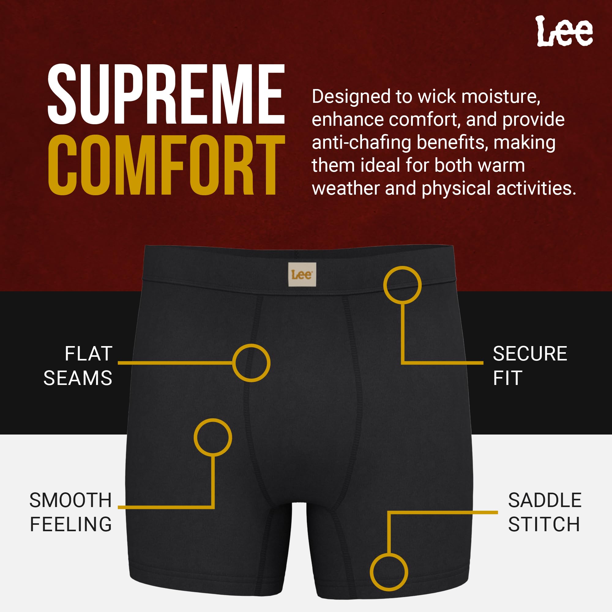 Lee Herren-Boxershorts, weich, kühlend, feuchtigkeitsableitend, atmungsaktiv, Multipack, 6 Stück