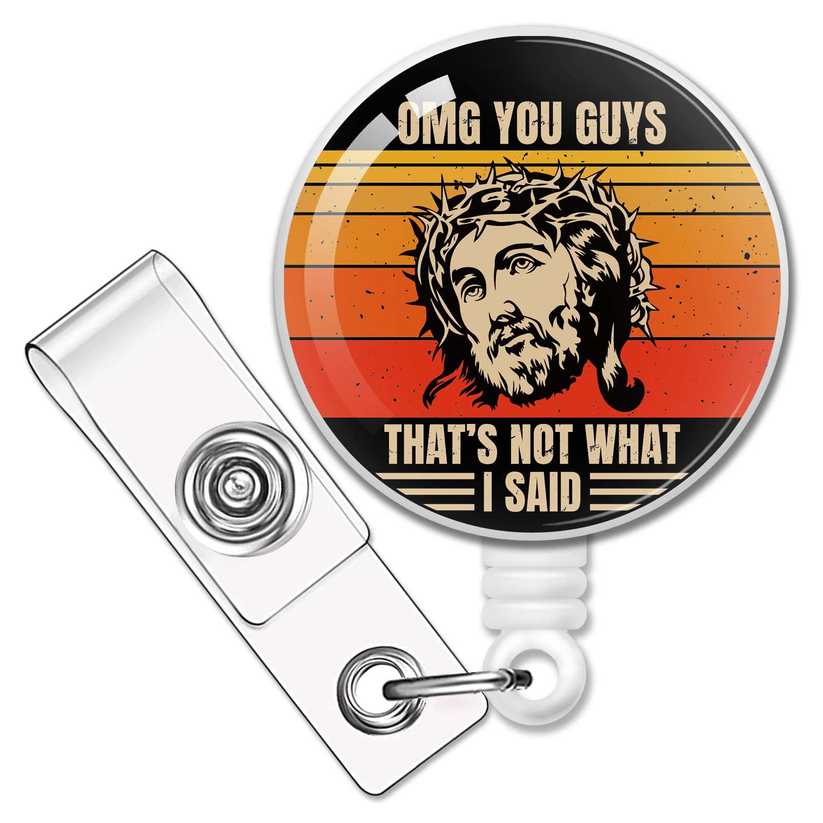Photo 1 of RZHV OMG You Guys That's Not What I Said Retractable Badge Reel with Alligator Clip, Funny Retro Badge ID Card Badge Holder Gift for Nurses Doctors Office Worker Social Worker Christians
