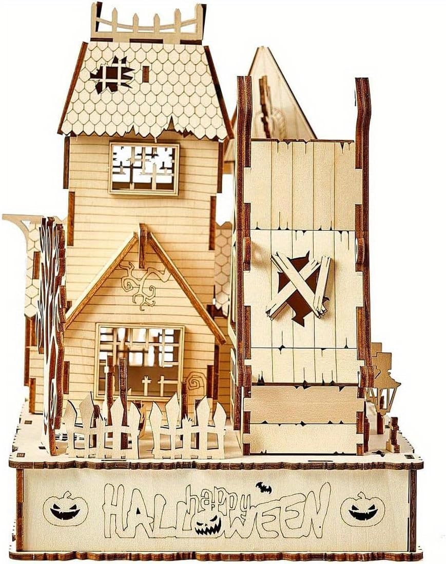 Halloween House 3 in 1 DIY 3D Wooden Puzzle Model Great, DIY Creative Wooden Ornament Toy Gift (Kit Version/147PCS)