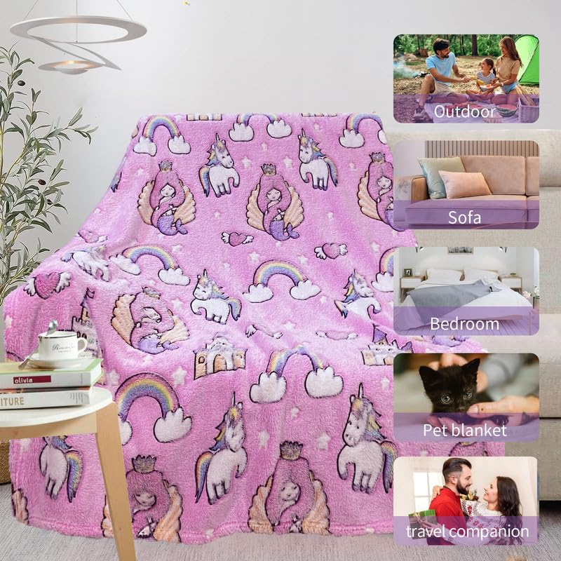 Image of COMFAR Mermaid Blanket for Girls 4-6, Gifts Girls, Kids Blankets Toddler Kids, Personalized Baby Cute Teen Girls,Birthday 50inx 60in