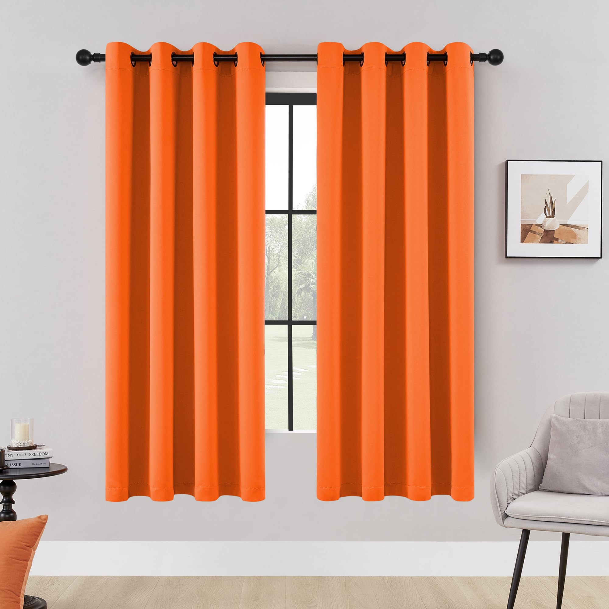 HUTO Blackout Window Curtains and Drapes - Thermal Insulated Solid Antique Copper Grommet Top Blackout Panels Draperies for Kid's Room (Vibrant Orange