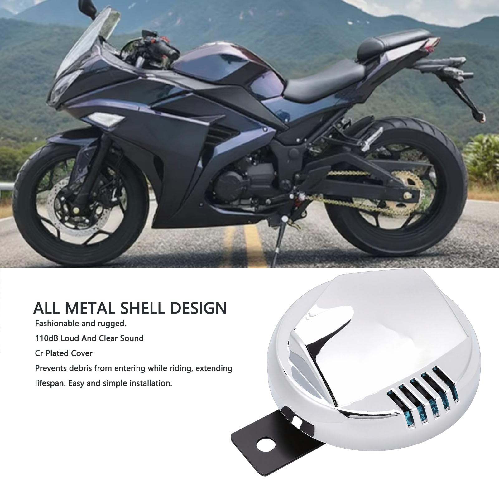 Fabater Uniwersalny Motocykl Elektryczny Klakson, 110dB Głośny Chromowany Róg ślimakowy w Stylu Retro z chromowaną osłoną, do Wymiany Motocykla