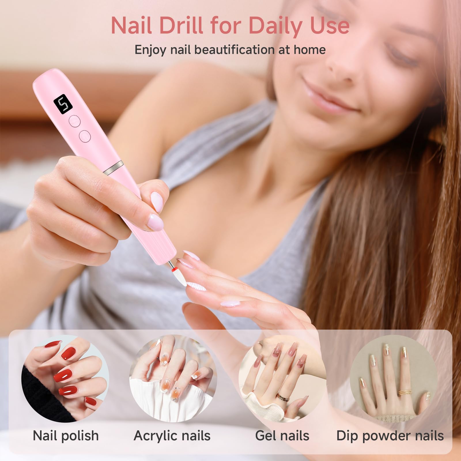 Professionelles Nagelbohrer-Set: Wiederaufladbare elektrische Nagelfeile für Acryl-Nagelfeile, kabellose elektrische Nagelfeile für Anfänger und Profis, Maniküre- und Pediküre-Set