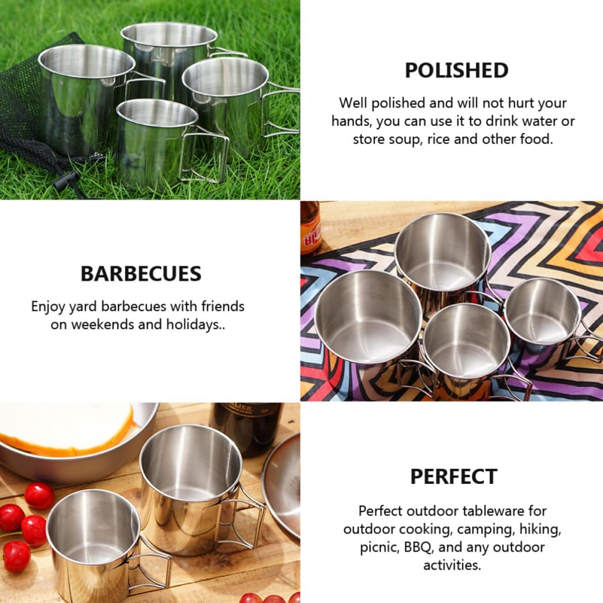 VILLCASE 4pcs Stainless Steel Camping Mug Cups with Mesh Bag, Folding Drinking Cups Set, Sturdy Rust-resistant Material, Portable for Camping and Outdoor Use, Capacities
