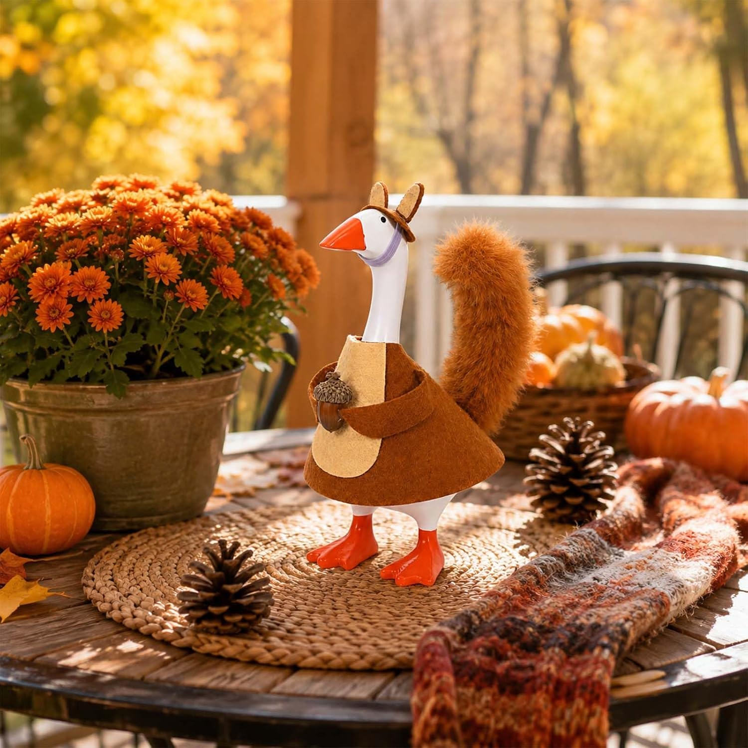 JcHrmers Squirrel Desk Goose Outfit 7 Inch Mini Desktop Goose Clothes Accessories with Pinecone for 7'' Goose Statue Key Holder Table Autumn Decor