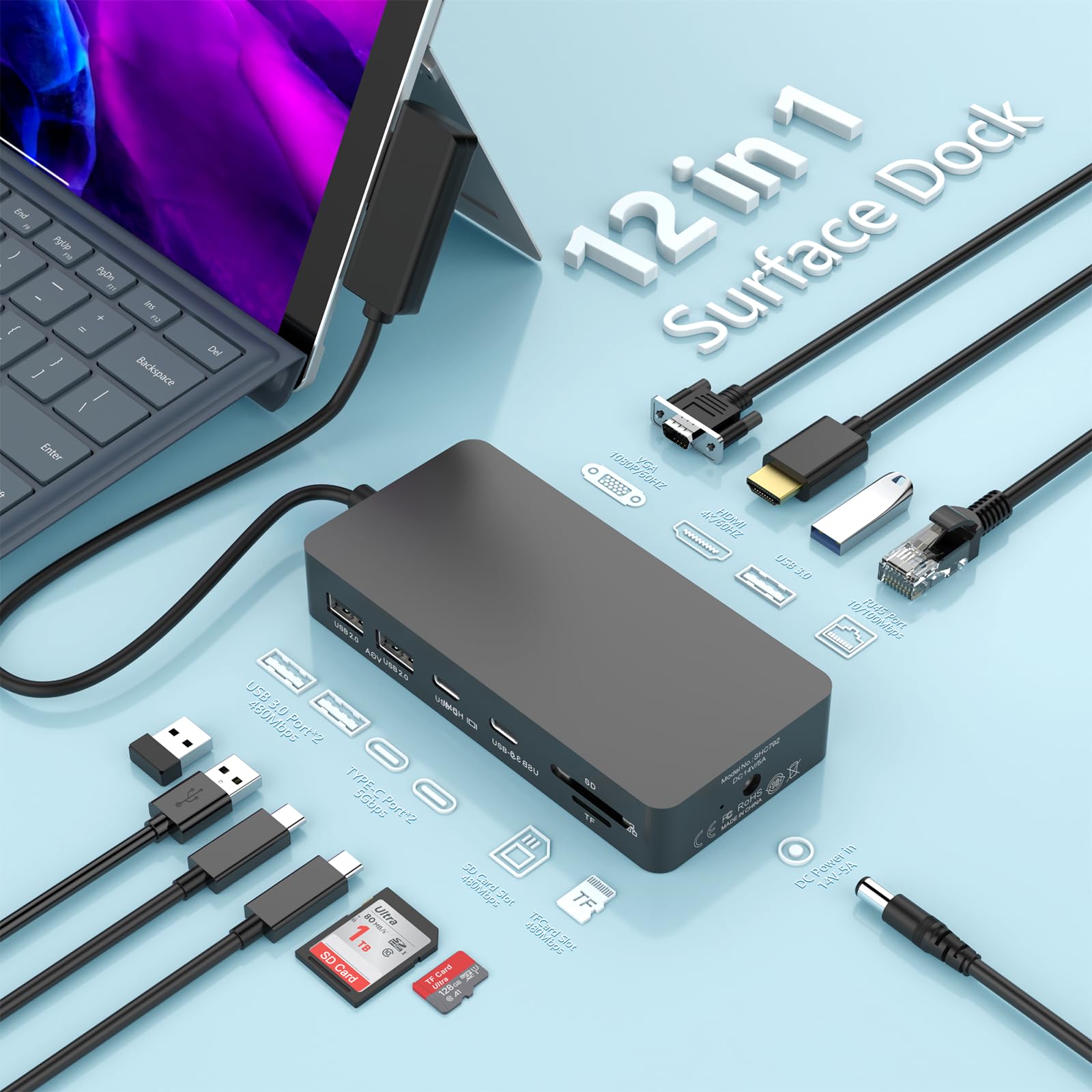 Amazon.co.jp: 12 in 1 Microsoft Surface Dock, Surface Pro