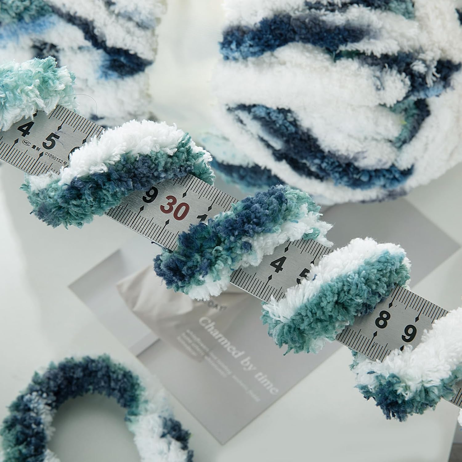 HOMBYS Chunky Chenille Yarn for Hand Knitting,Super Bulky Giant Thick Yarn for Crocheting,Big Soft Plush Yarn for Chunky Blanket,Tie-Dye Multicolor Fluffy Jumbo Yarn,Blue(Blue White,8 Pack)