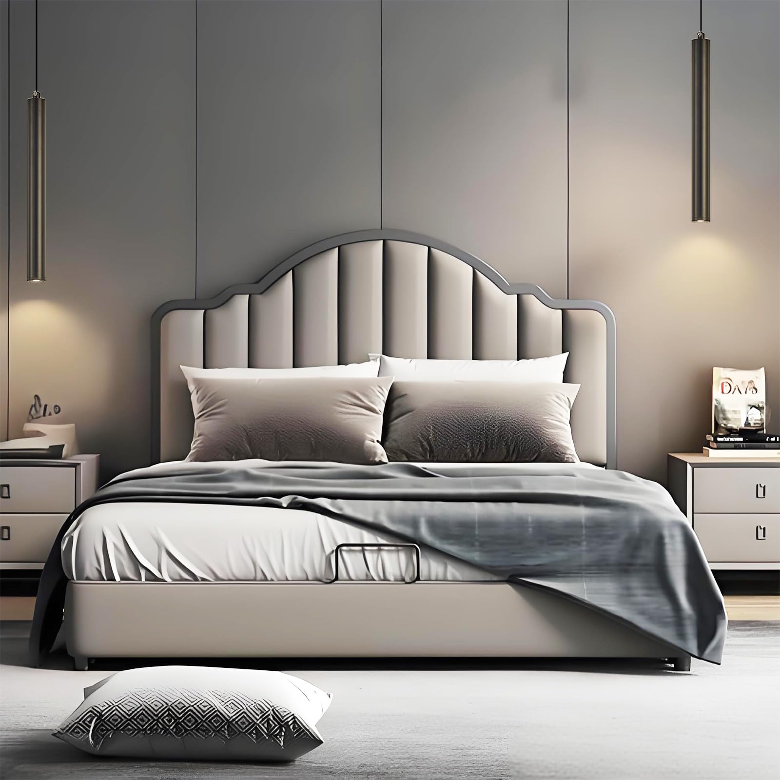 Lampada a Sospensione Comodino Camera da Letto, 2 Pezzi lampadario led a cilindro Nero, Regolabile In Altezza lampada a sospensione moderna per cucina soggiorno tavolo da letto 30cm (2)