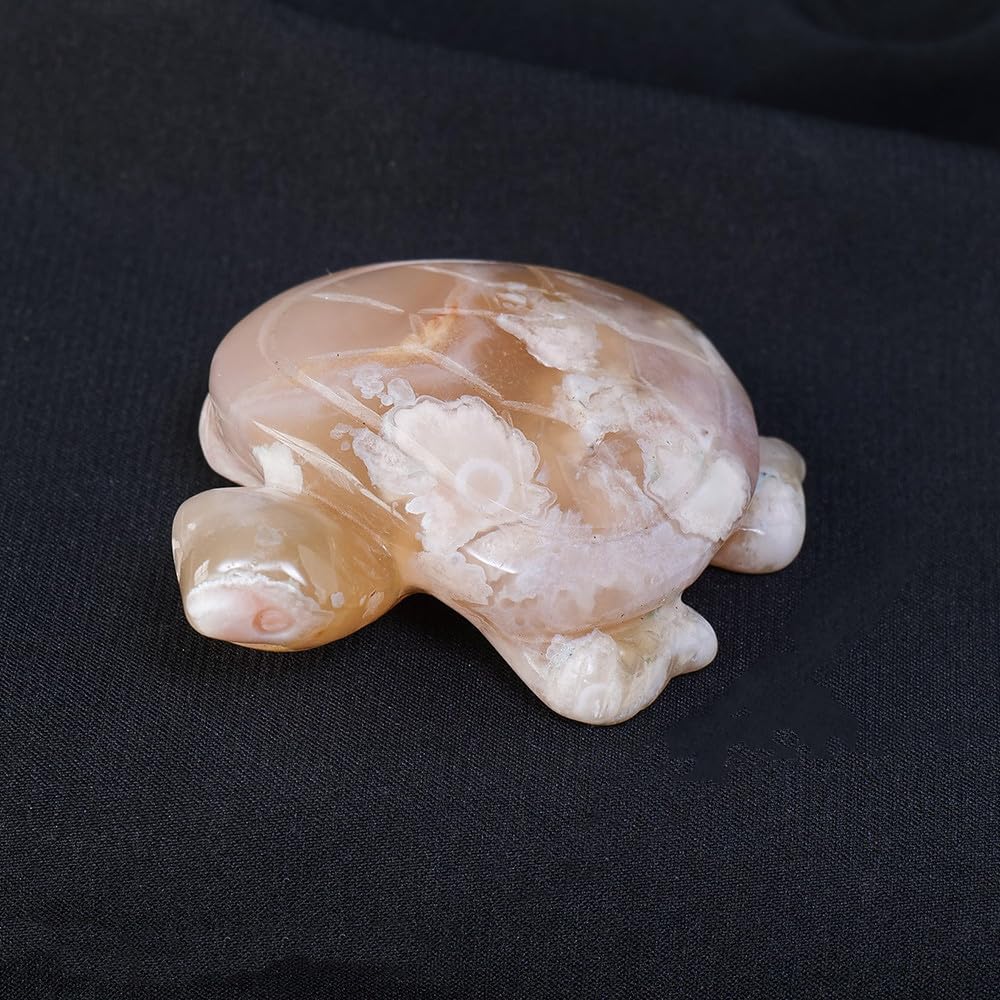 Tortue en agate cerise naturelle : figurine sculptée en cristal de collection