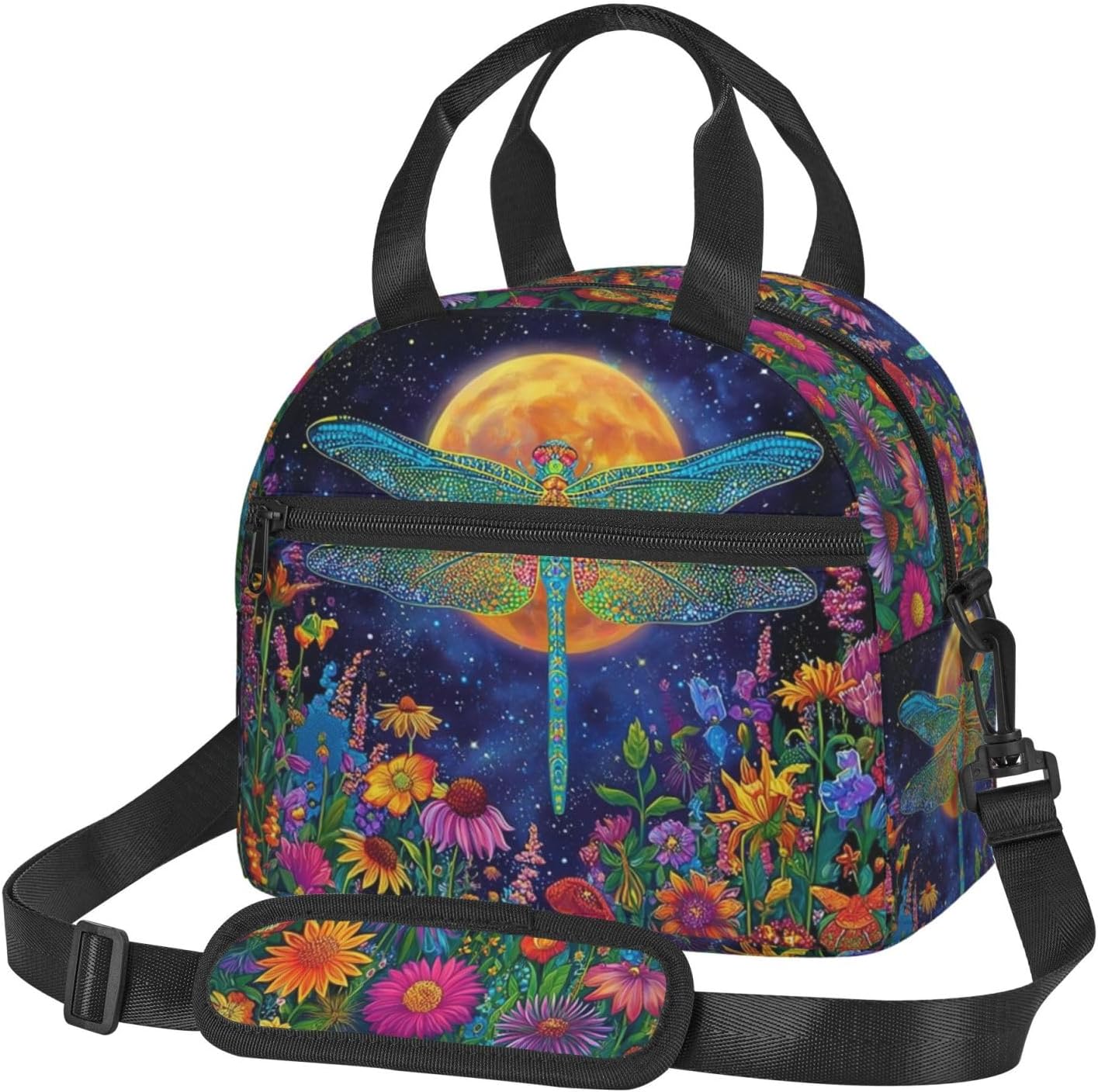 Dragonfly Reusable Insulated Lunch Box Small Waterproof Lunch Bag with Detachable and Adjustable Shoulder Strap for Office Picnic or Travel