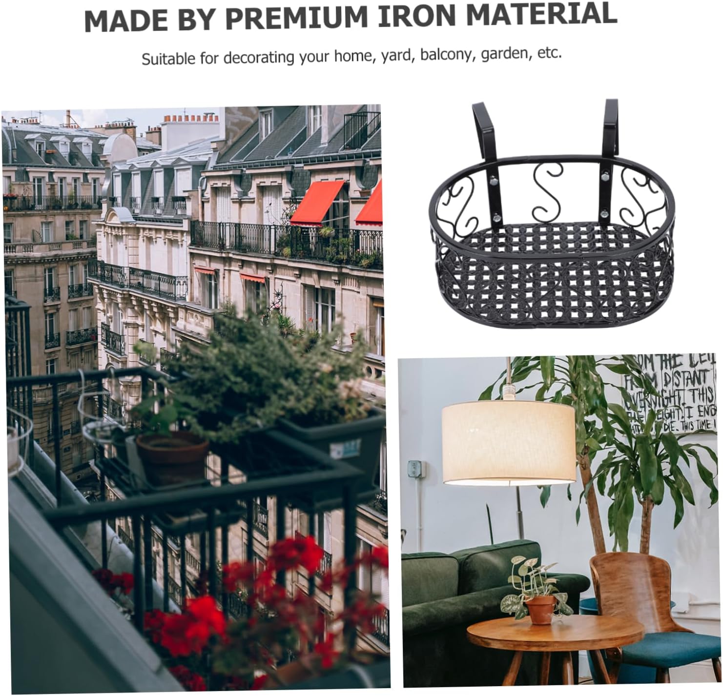 POPETPOP Wall-Mounted Iron Flowerpot Stand for Indoor Use Decorative Railing Plant Rack Rustproof Multi-Tiered Bonsai Holder Detachable Hooks