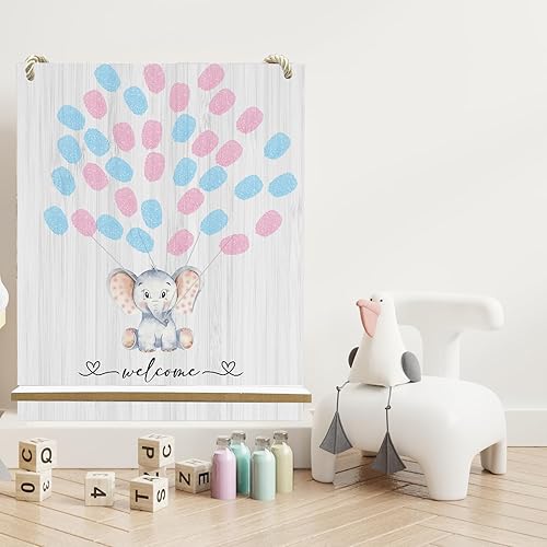 Miniatura 4 de Género Reveal Tema Elefante Gris Niño o Niña Votación, Invitado Tablero de Huellas Dactilares Árbol de Huellas Digitales, Tablero de Votación de