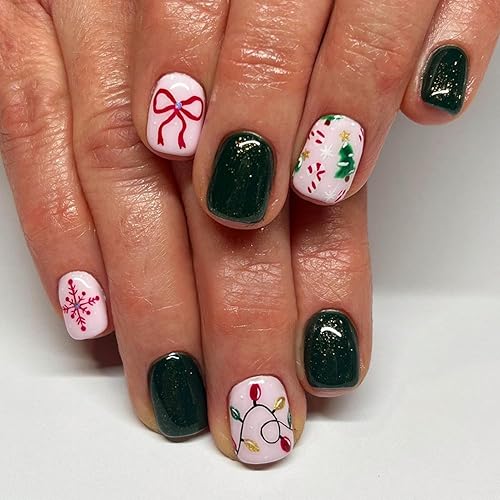 Winter Christmas Press on Nails Short Square Fake Nails Red