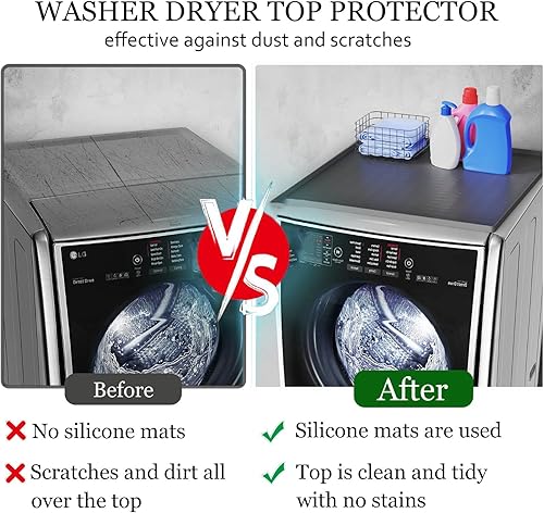 Miniatura 5 de Alfombrilla protectora superior para lavadora y secadora, 2 unidades, almohadilla de silicona de 25.6 x 23.6 pulgadas, antideslizante, resistente al