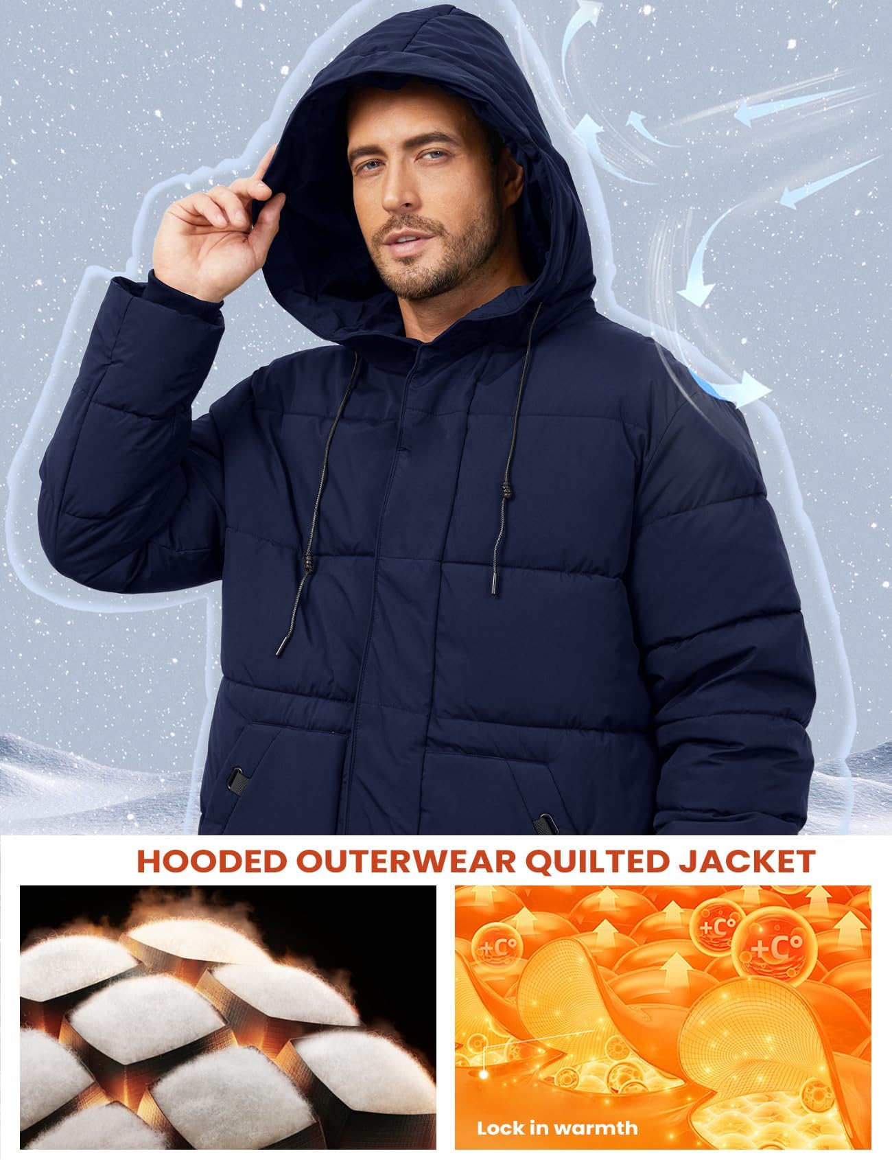 Gihuo Piumino lungo da uomo invernale caldo con cappuccio giacca trapuntata con zip imbottita cappotti capispalla