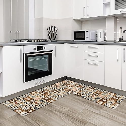 Miniatura 3 de Juego de 2 tapetes de cocina vintage de granja, antideslizantes, tapetes de cocina suaves para piso, alfombra de cocina, alfombra antideslizante de