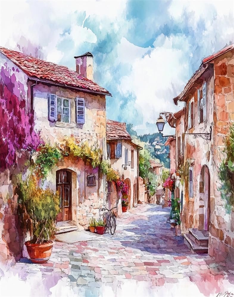 Henypt Bead Embroidery Cross Stitch Kit Beautiful Small Town –9Ct DIY Craft Set with Beads, Pre-Printed Fabric & Needle, Handmade Embroidery Kit for Adults, Beginners & Home Décor