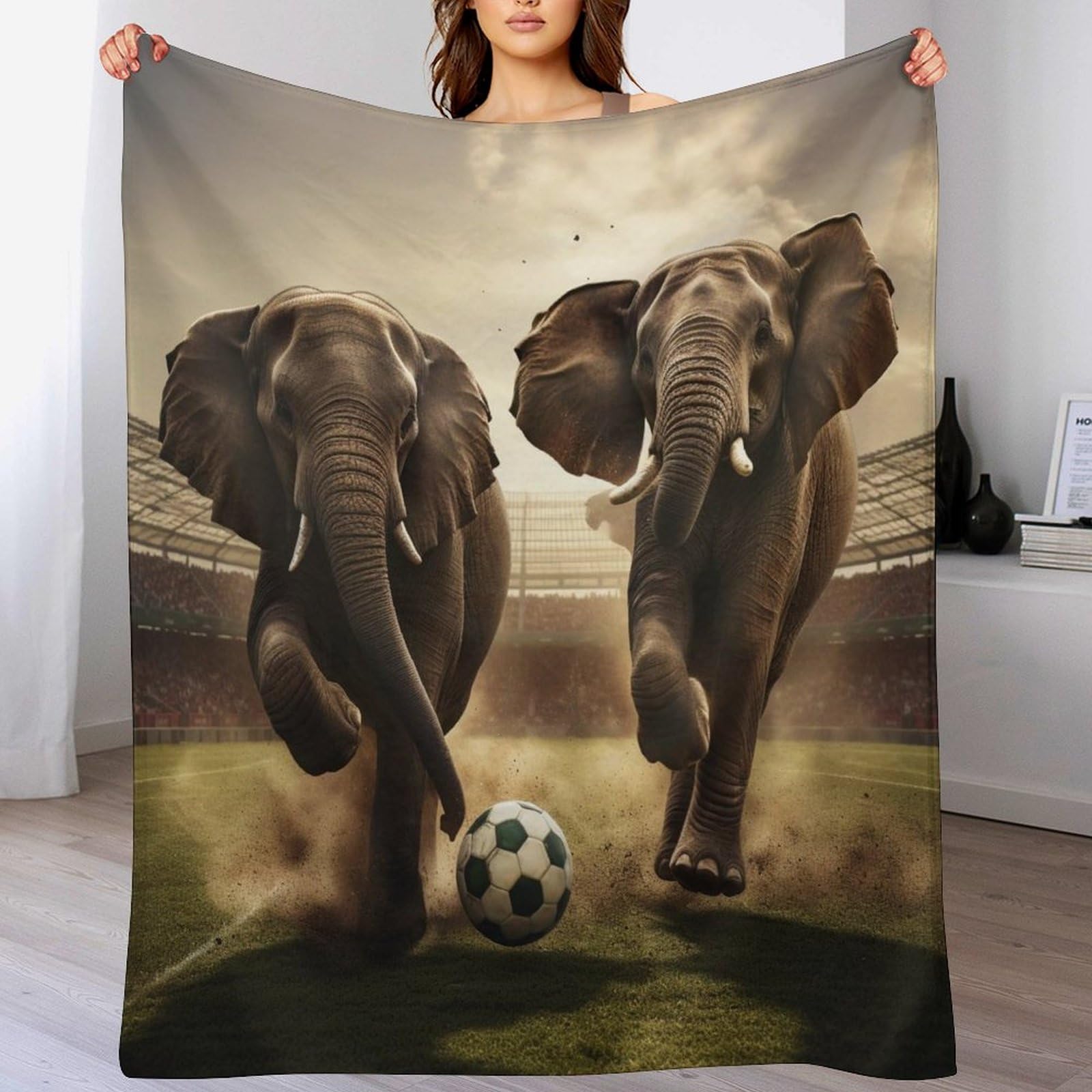 Plaid canapé chaud éléphants en flannel pour cocooning et soirées d'hiver