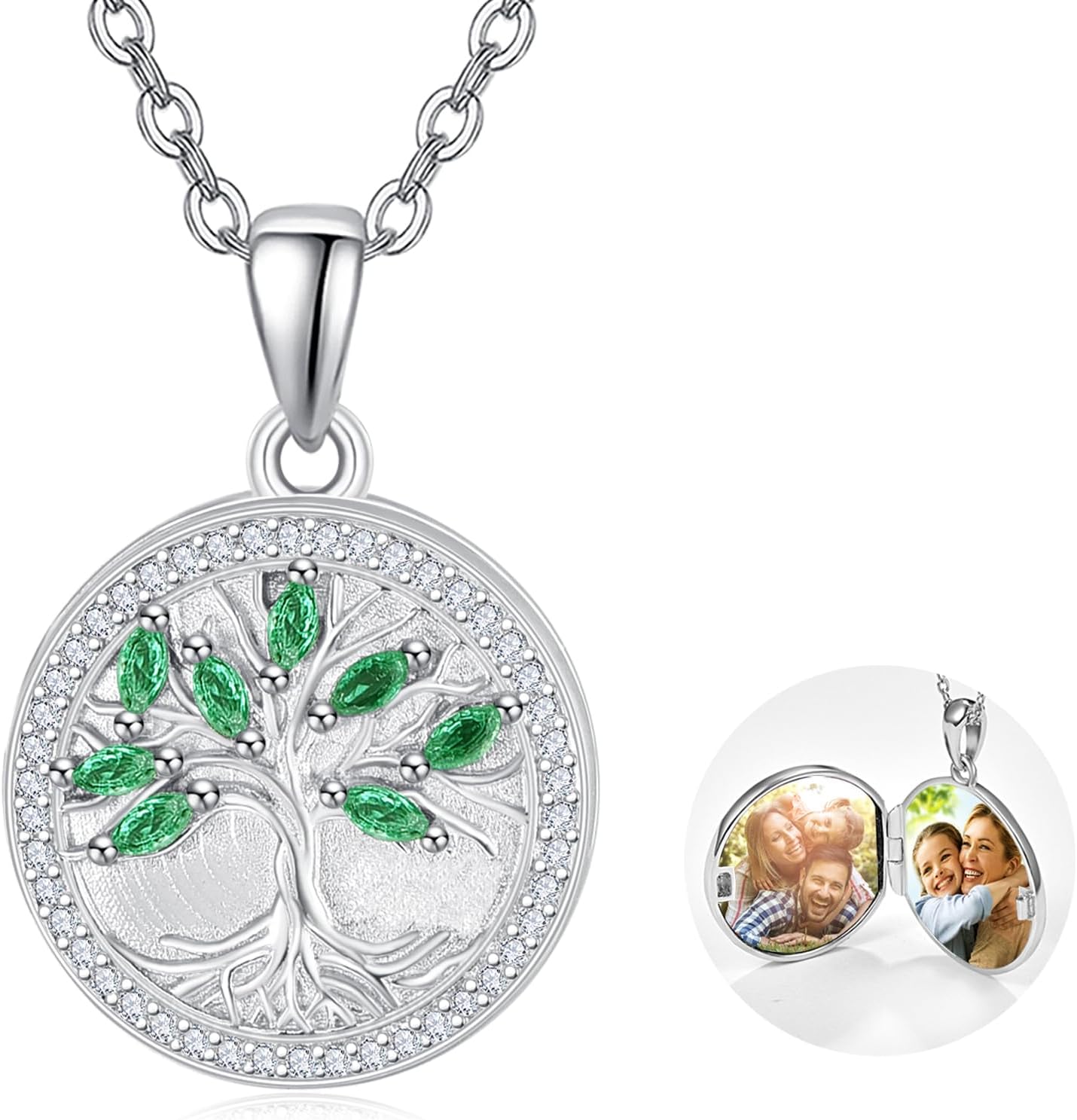KINGWHYTE Tree of Life Locket Necklace 925 Sterling Silver Family Tree Necklace that Holds Pictures Tree of Life Pendant Christmas Birthday Anniversary Jewelry Gifts for Women