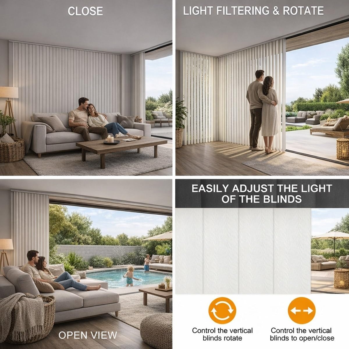 White Vertical Window Blinds for Patio 48" 59" 63" 68" 71" 78" 84" 96" Blackout Vertical Blinds for Sliding Glass Doors Cordless Panel Track Windows Shades for Room Divider(51" W x 48" H)