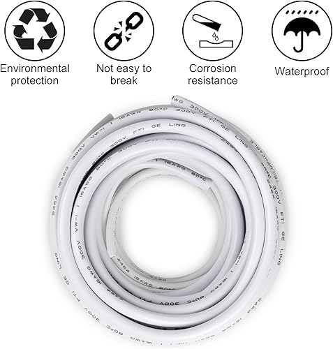 Vista 47 de Cable de calibre 18 de 50 pies, 3 conductores, cable eléctrico de 18 AWG, cable de cobre estañado trenzado sin oxígeno 18/3, cable de bajo voltaje