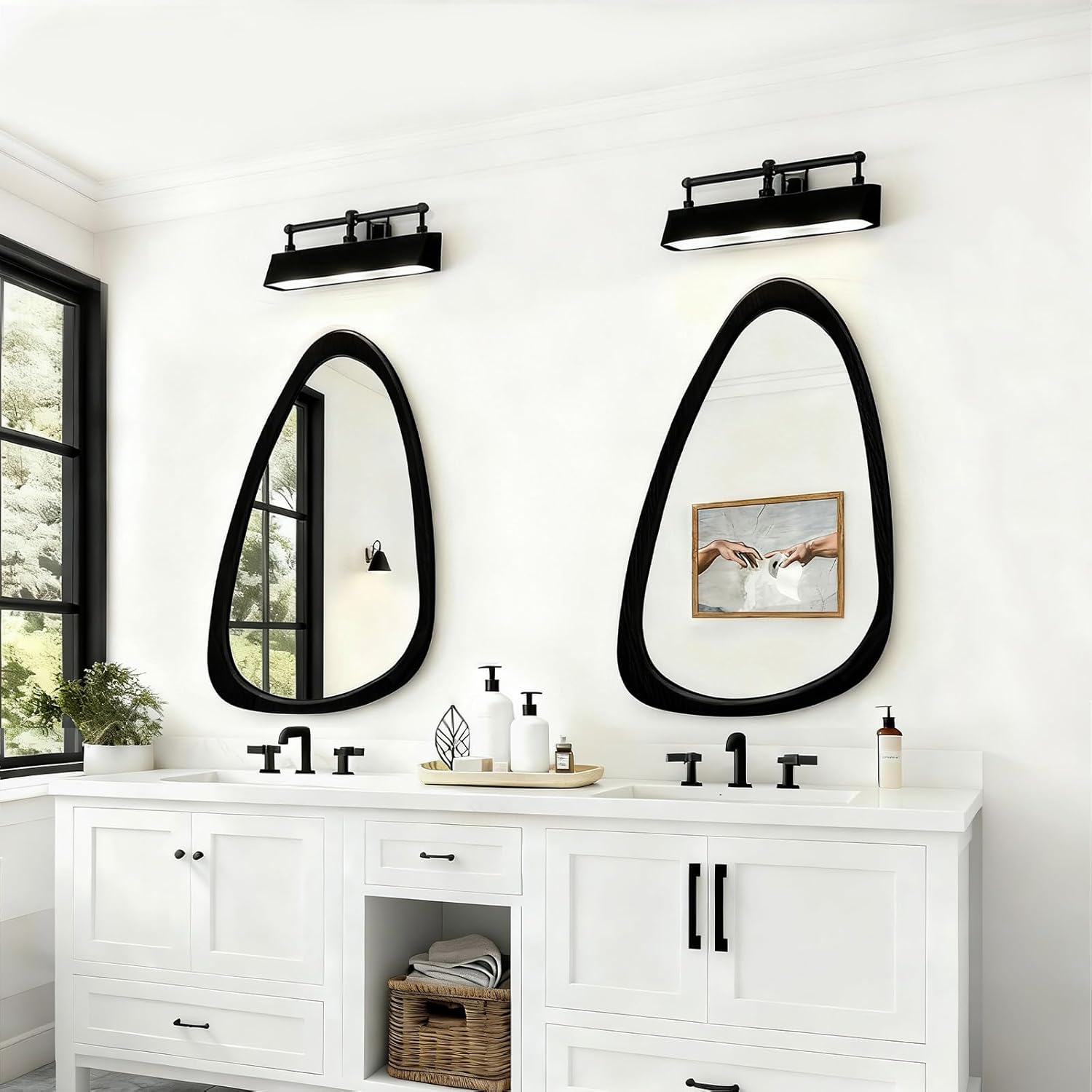 Asymmetrical Mirror, 30"x20" Unique Irregular Wall Mirror, Wood Mid Century Modern Mirror Decor for Bathroom Bedroom Living Room Entryway Hallway (Black)