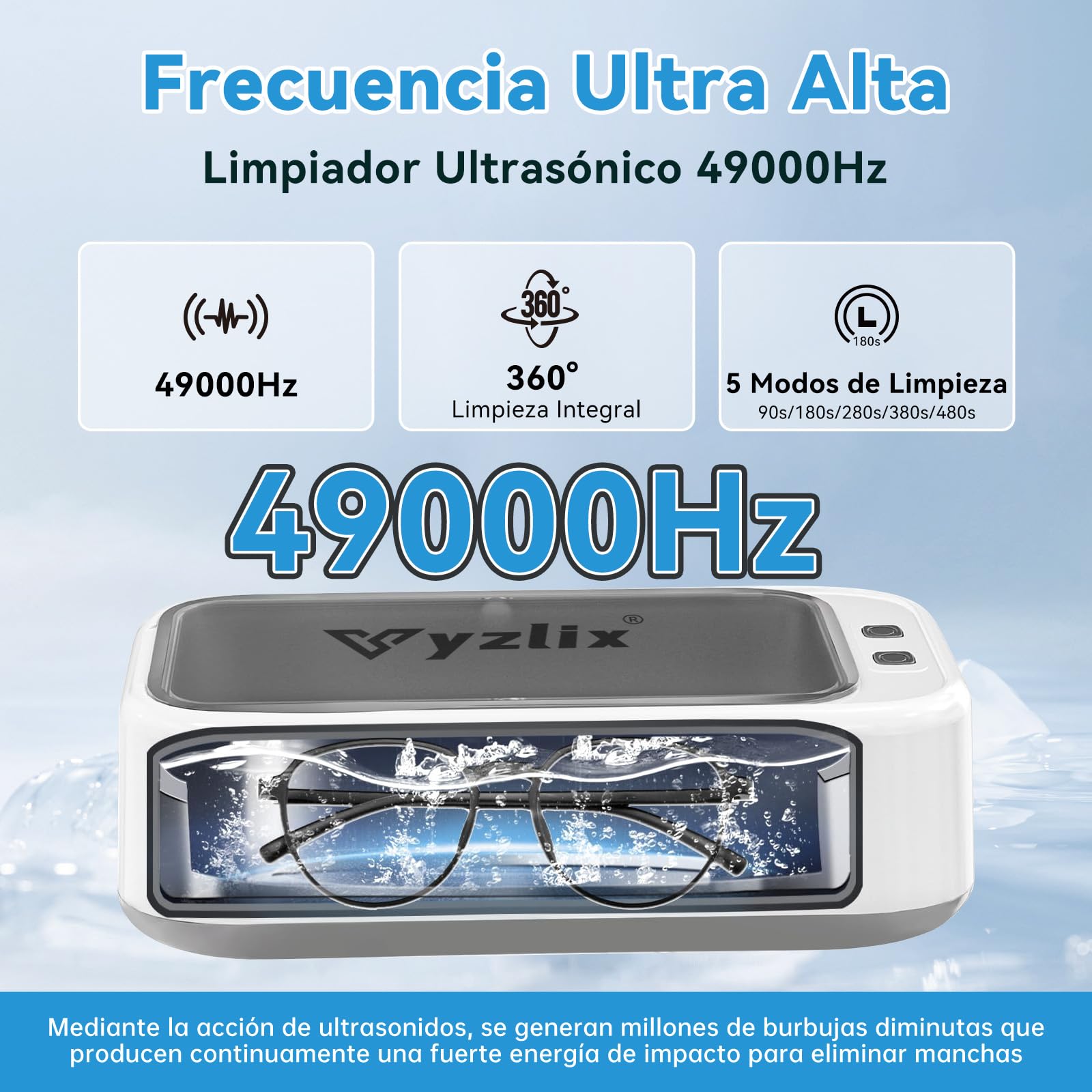 limpiador ultrasonidos 49kHz 640ml, ultrasonic cleaner digital 5 modos | portátil ultrasonidos limpieza para gafas, joyas, dentaduras