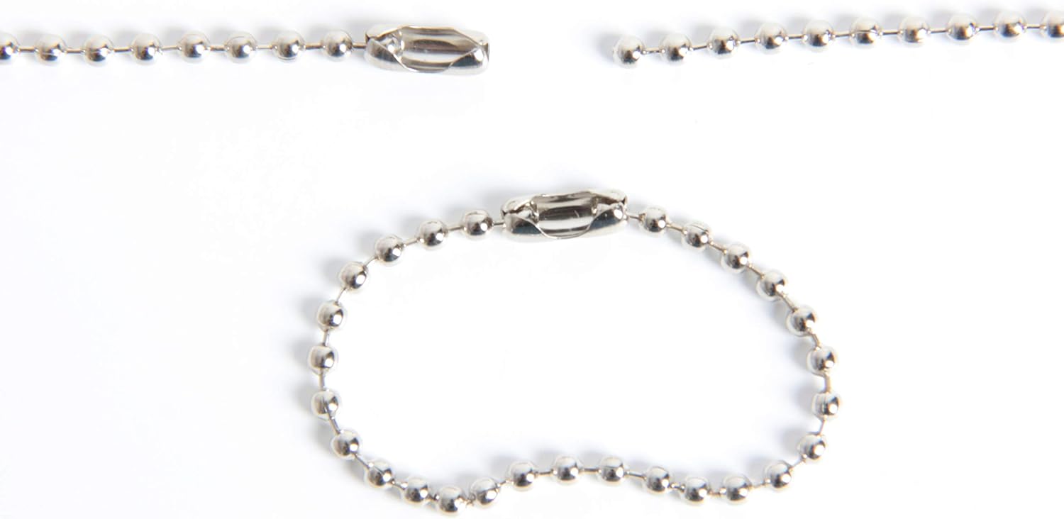 Hapy Shop 200 Pcs 100mm Long Bead Connector Clasp Ball Chain Keychain Tag Key Rings,2.4 mm Diameter Adjustable Antiqued Metal Bead Steel Chain