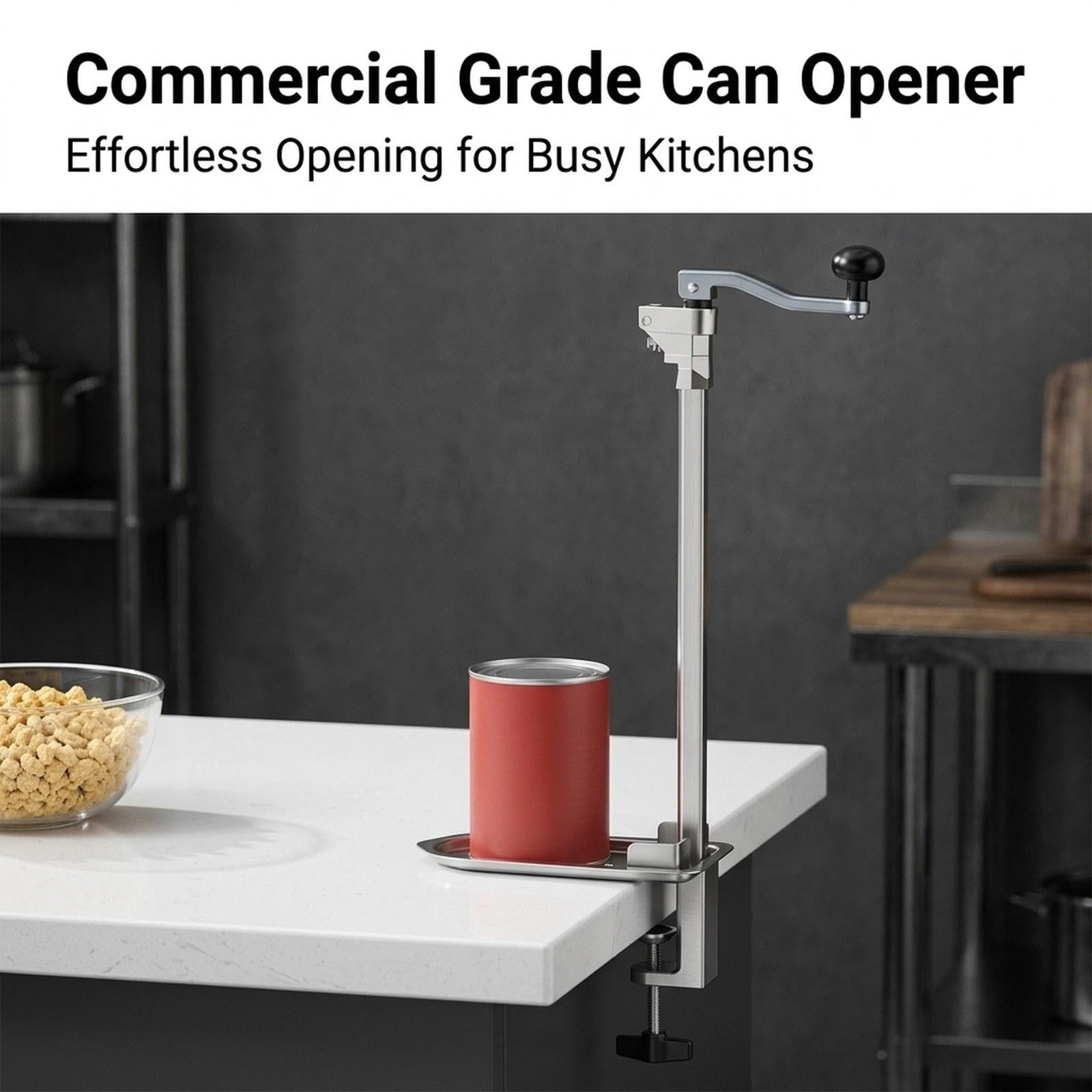 Dosenöffner Manuell Tischmodell Gewerblich Schwerlast mit Edelstahl- Und Aluminiumkörper Abnehmbarer Klemmfuß für Arbeitsplatten Ergonomischer Griff, 57cm