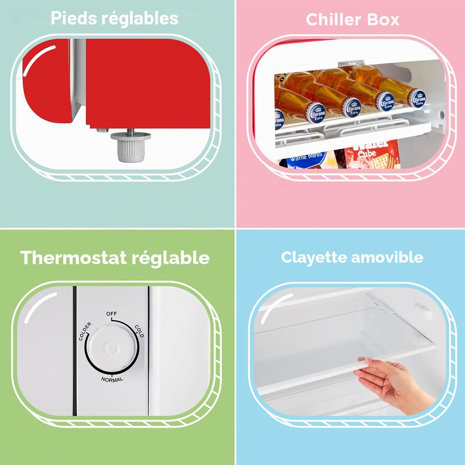 COMFEE' Petit réfrigérateur, 93 litres, design rétro, mini réfrigérateur, réfrigérateur de table, thermostat réglable, silencieux, adapté à la maison, au bureau et à l'hôtel, rouge