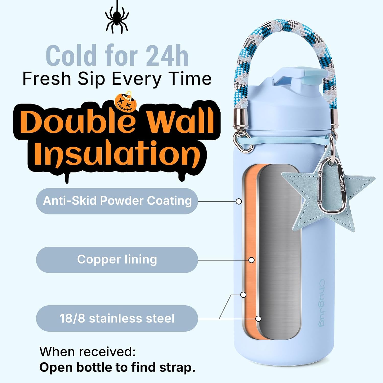 Insulated Water Bottle 32 oz with Strap, Leak-Proof Stainless Steel Water Bottle with Flip Straw & Spout Lid, BPA-Free, Reusable Cute Metal Water Bottles for Women & Girls, Keeps Drinks Cold - Image 2