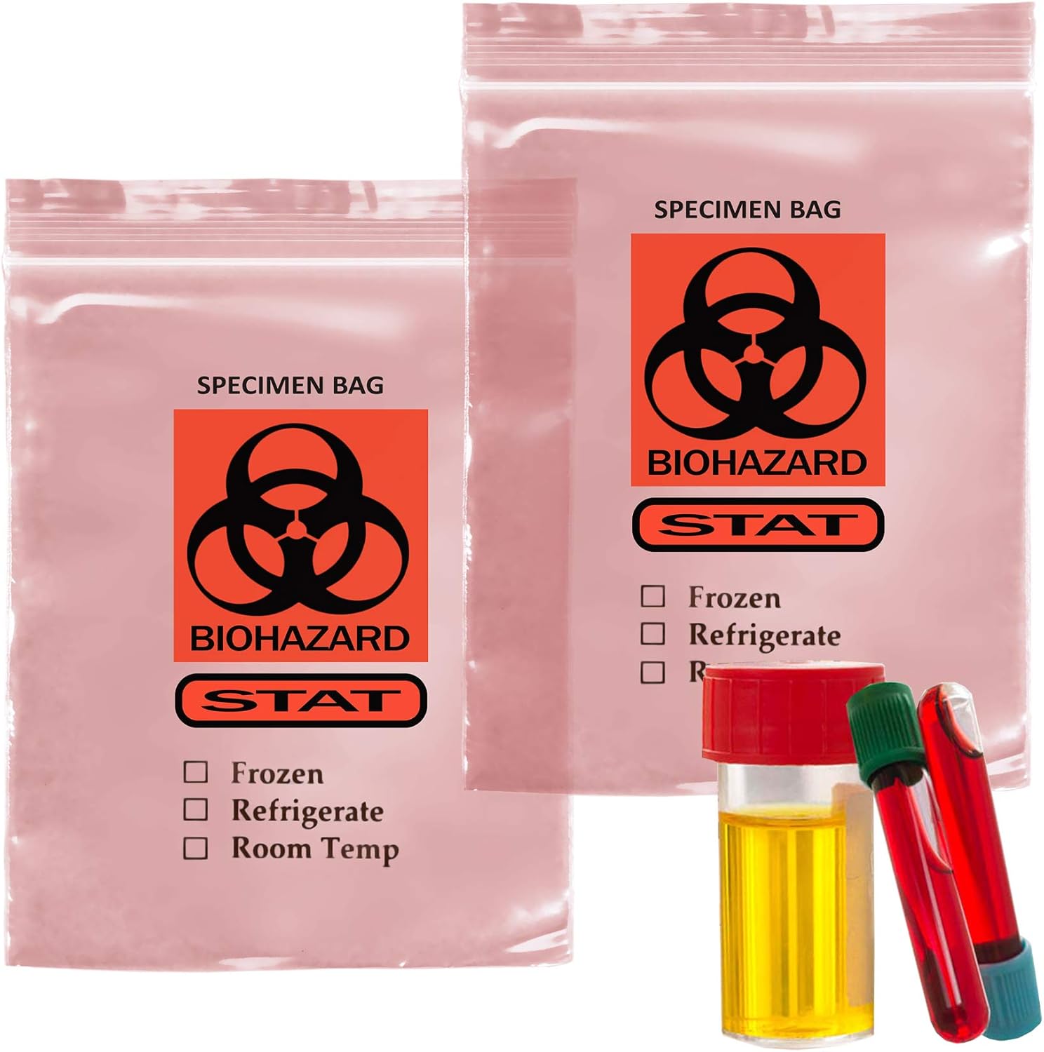 APQ Pack of 1000 Specimen Transfer Bags, Pink Tint 12 x 15 Zipper. Printed Biohazard. 2 mil Thick Polyethylene Bags 12x15. Plastic Bags for Health Needs. Ideal for Infirmaries.