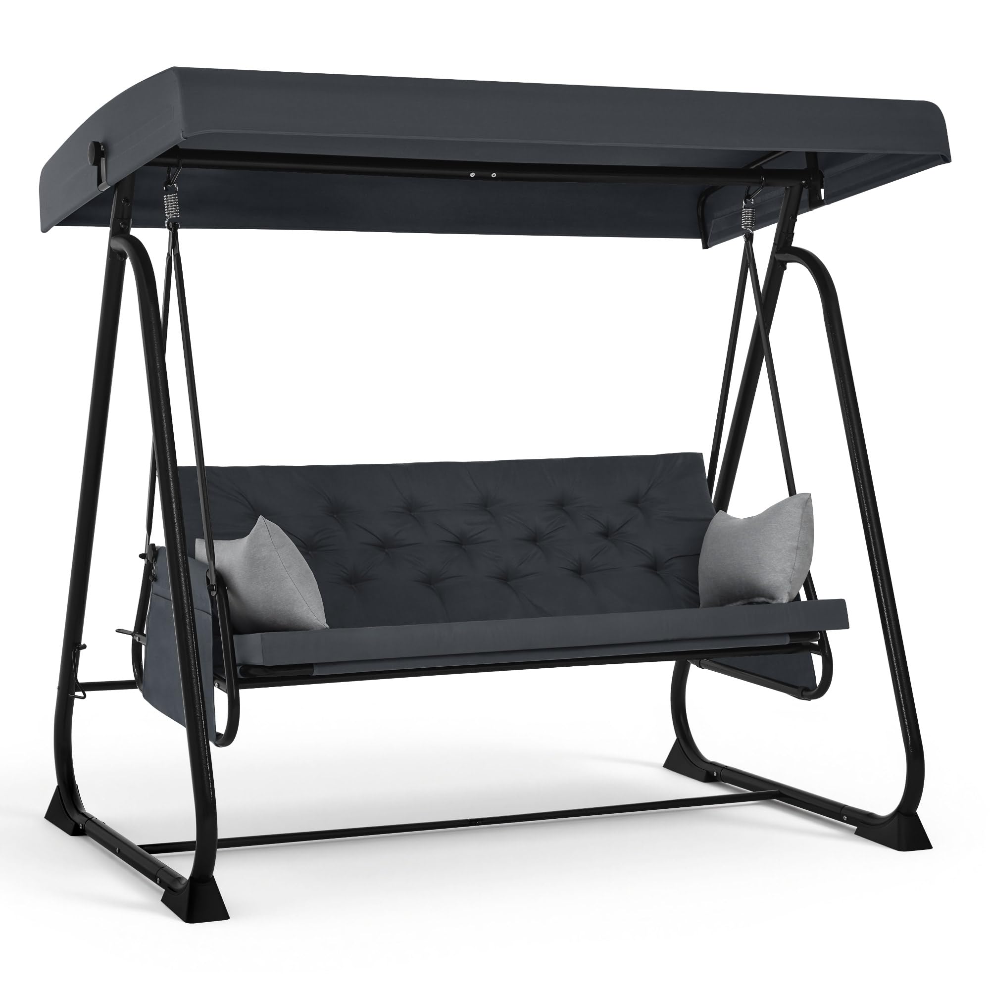 M MCombo Balancín de 3 plazas con función de Cama, Cojín Extra Grueso & Ganchos silenciosos, Capacidad 360 kg, 210x125x187 cm, Banco de jardín Resistente a la Intemperie 4071 (Gris Oscuro)