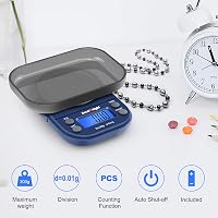 Accuweight Digitális Zsebmérleg 300g/0.01g - Kék LCD Kijelzővel, Számláló Funkcióval, Ékszer, Levél, Érme Mérésére, Hordozható Precíziós Mér 2
