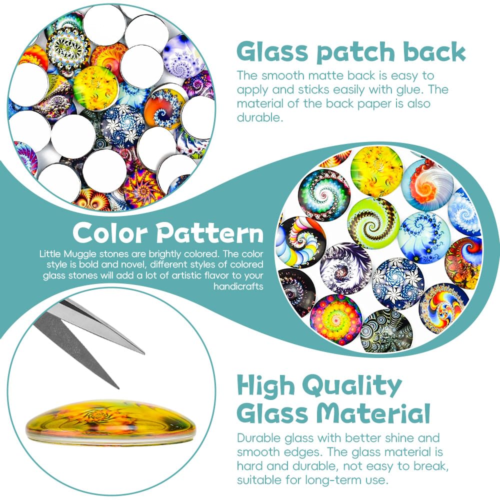 Lot De 100 Cabochons En Verre Ronds 20mm - Motifs Kaléidoscope Colorés - Dos Plat Pour Collage - Pour Bijoux Et Décoration DIY - 5