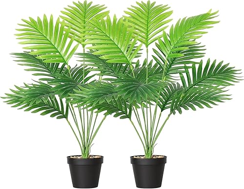 SOMYTING Juego de 2 plantas artificiales de palmera areca en macetas, plantas artificiales para piso, palmera tropical falsa, plantas verdes