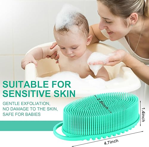 Miniatura 5 de Metene Exfoliante corporal de silicona con bucle, esponja de silicona suave para ducha y baño rutina de cuidado de la piel (verde)