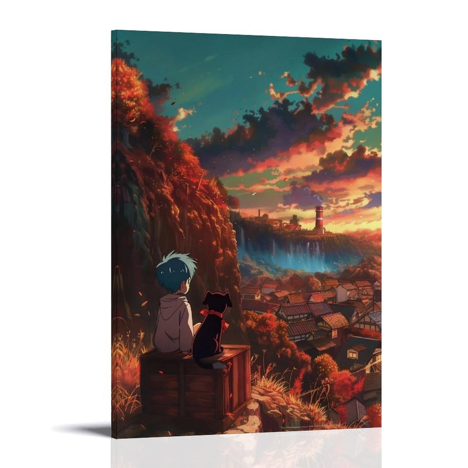 HUERYRYHY Valley Town Golden Dusk 03 Poster Wall Art Canvas Vintage Aesthetic Painting Decor for Rooms 20x30inch Frame-style