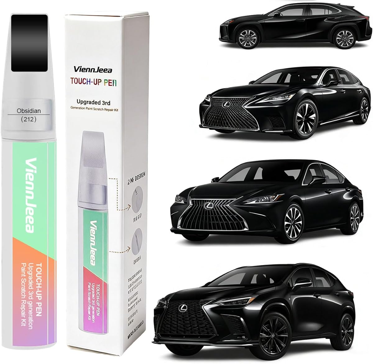 Upgraded Car Touch Up Paint for Lexus(Obsidian(212)) Upgraded 3rd Generation Car Paint Scratch Repair Kit Pen Tip and Brush 2-in-1 Scratch Repair with 2 Applicators and 4 Repair Papers