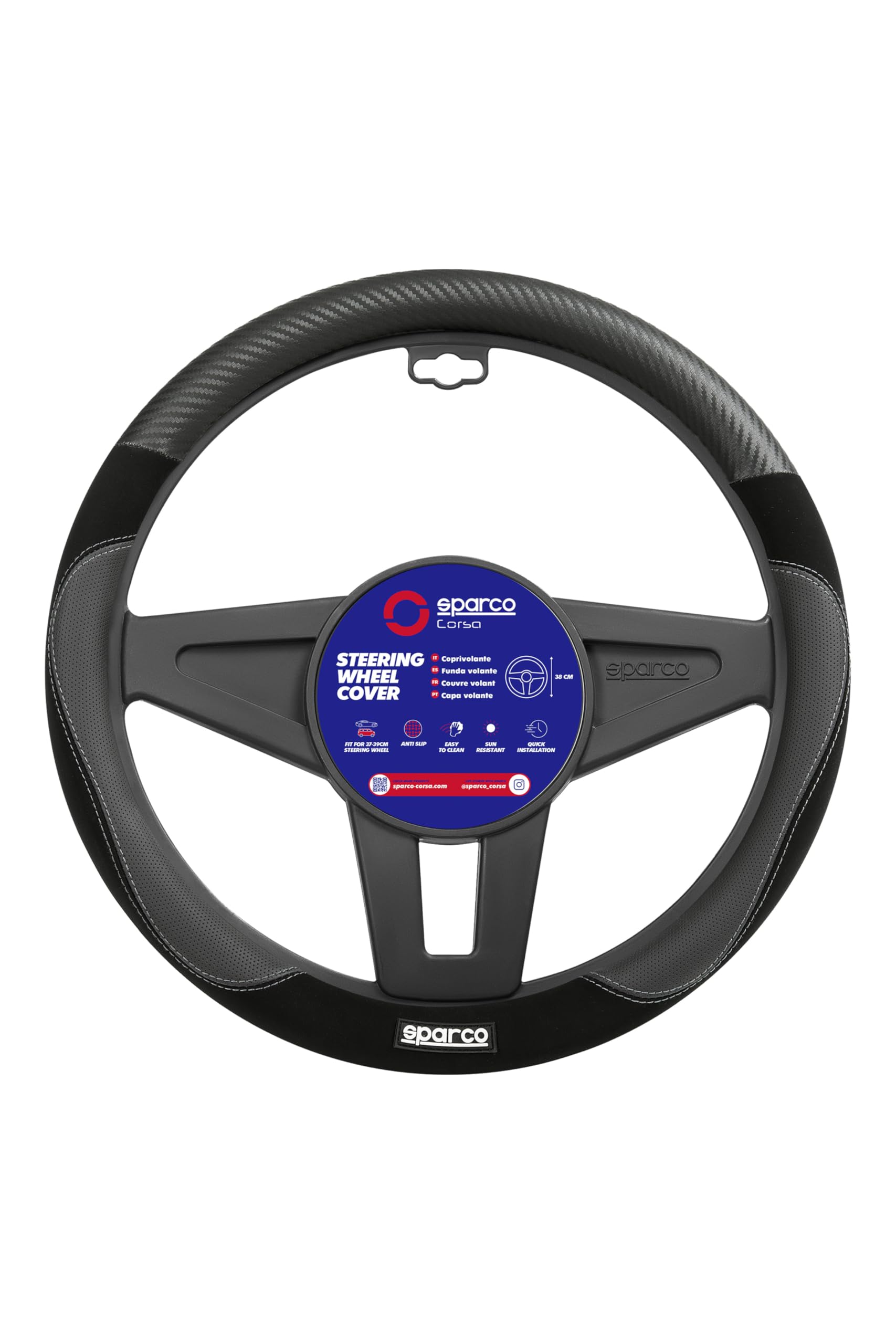 Sparco Coprivolante Sparco S122 In Pelle Scamosciata e Pvc, Nero