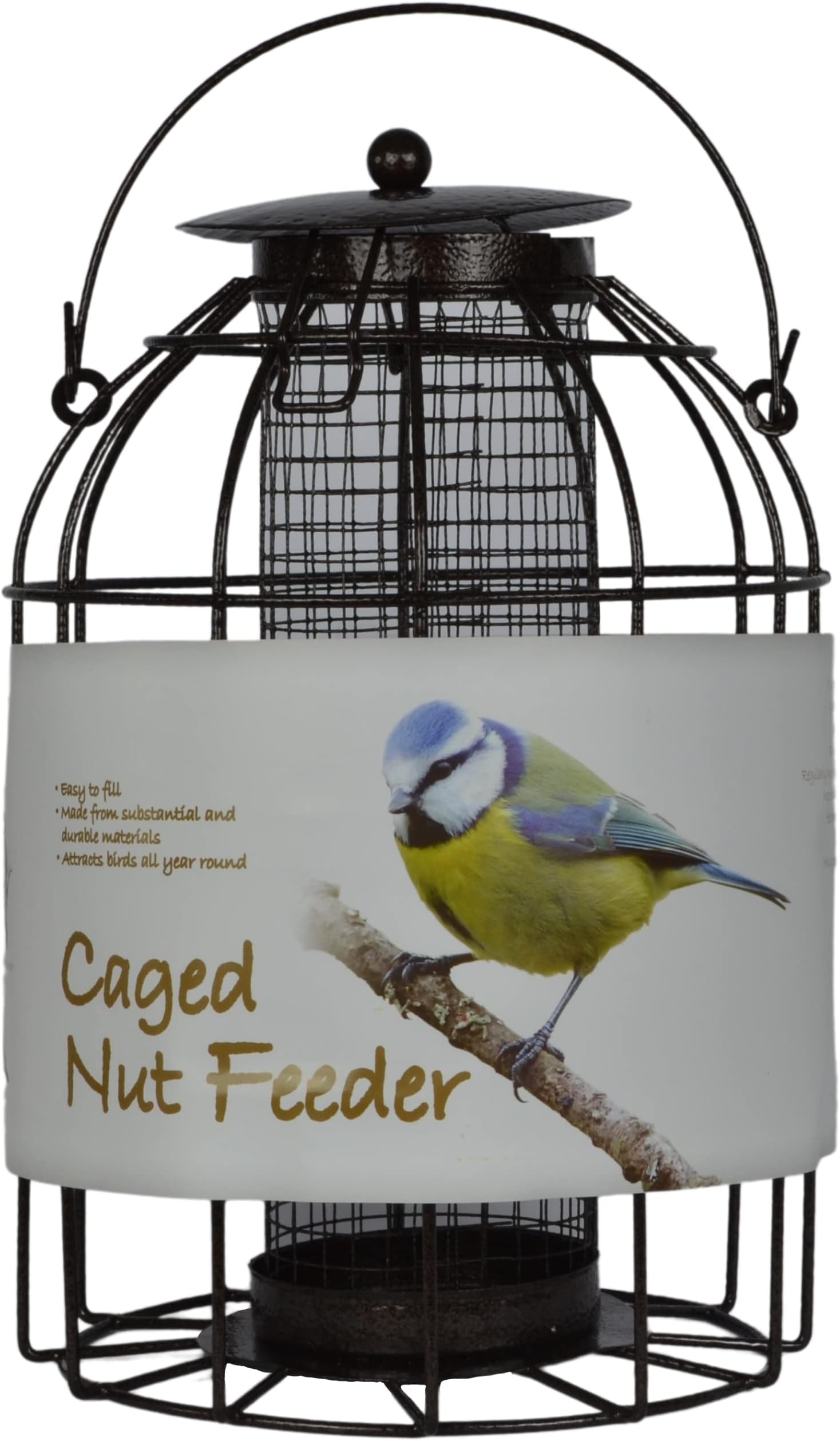 Dome Caged Peanut Wild Bird Feeder, Designed To Deter Squirrels And Also Larger Garden Birds Such As Pigeons And Doves, Hammertone Finish