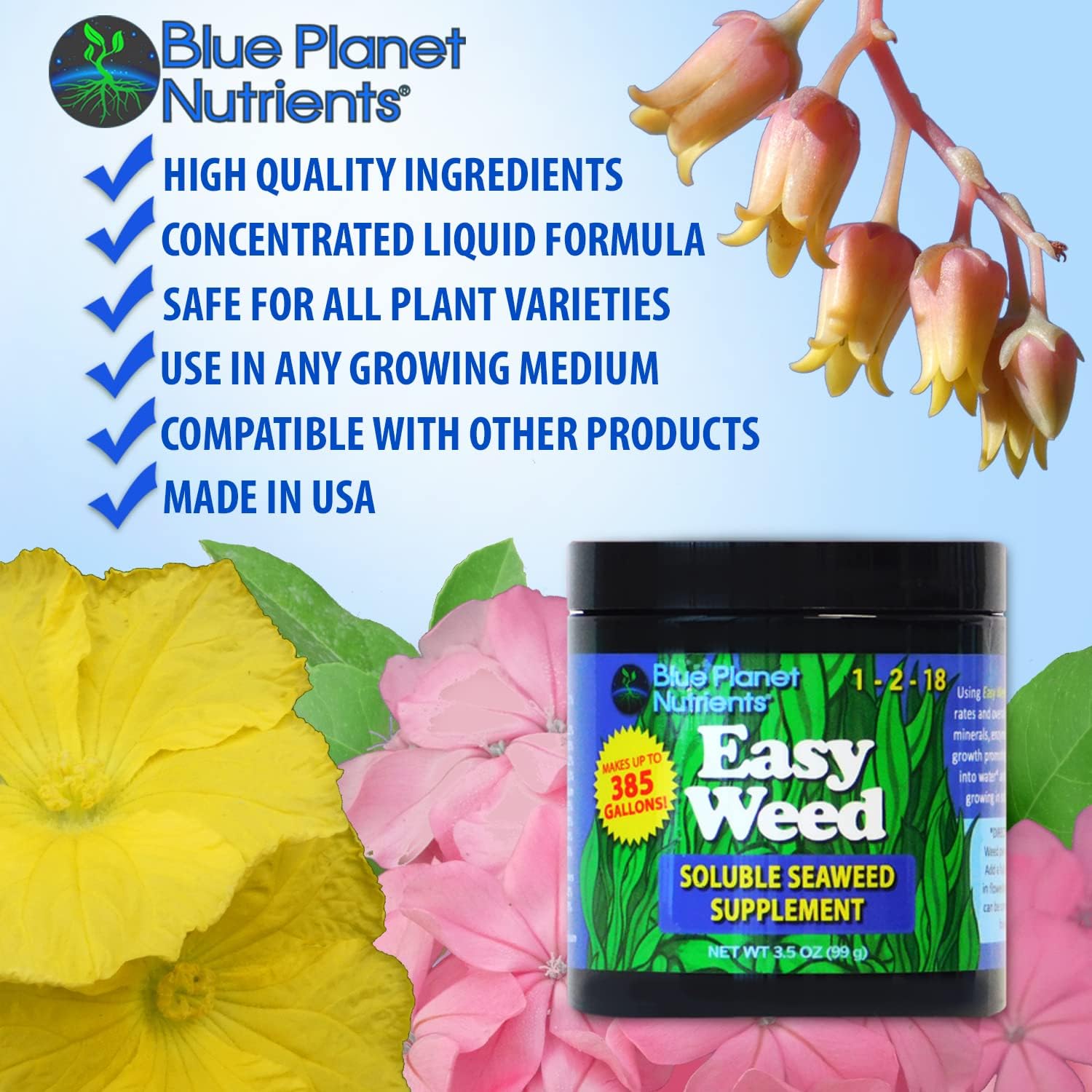 Easy Weed Soluble Seaweed (8 oz) Soluble Kelp Supplement | for All Plants & Gardens | Makes UP to 880 GALLONS | Blue Planet Nutrients