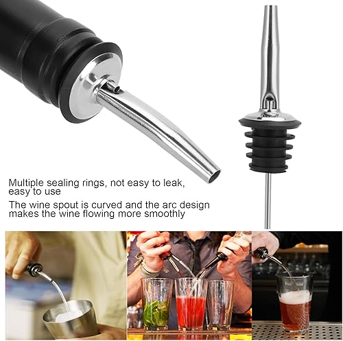 Miniatura 3 de Vertedores de acero inoxidable, juego de vertedor de vino con tapas largas y cepillo, vertedores clásicos de botellas con boquilla cónica con tapas