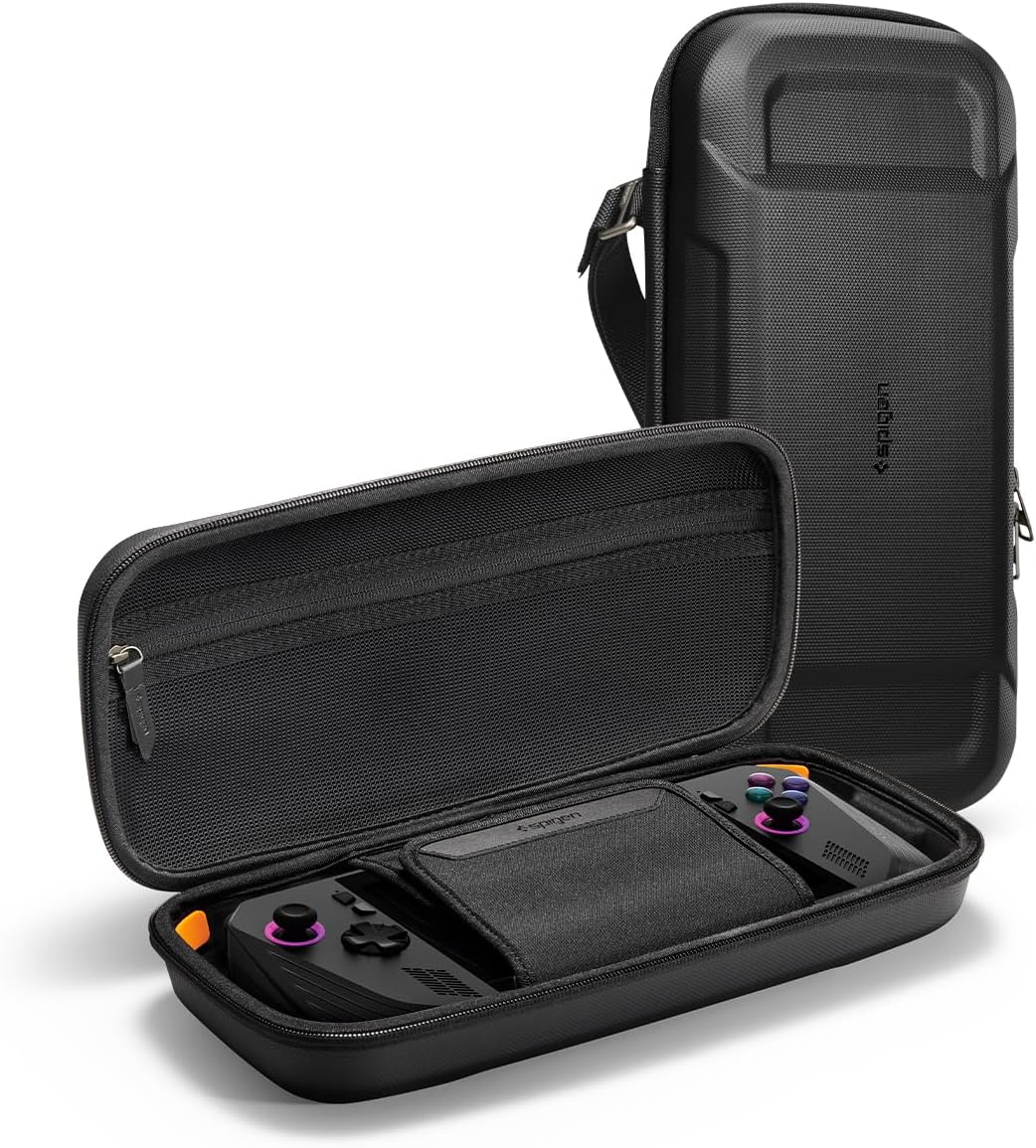 Rugged Armor Pro for Asus Rog Ally 2023 Rc71L / Rog Ally X 2024 Rc72La / Msi Claw A1M Case with Pockets for Accessories and Original Charger, Hard Shell Travel Pouch - Black