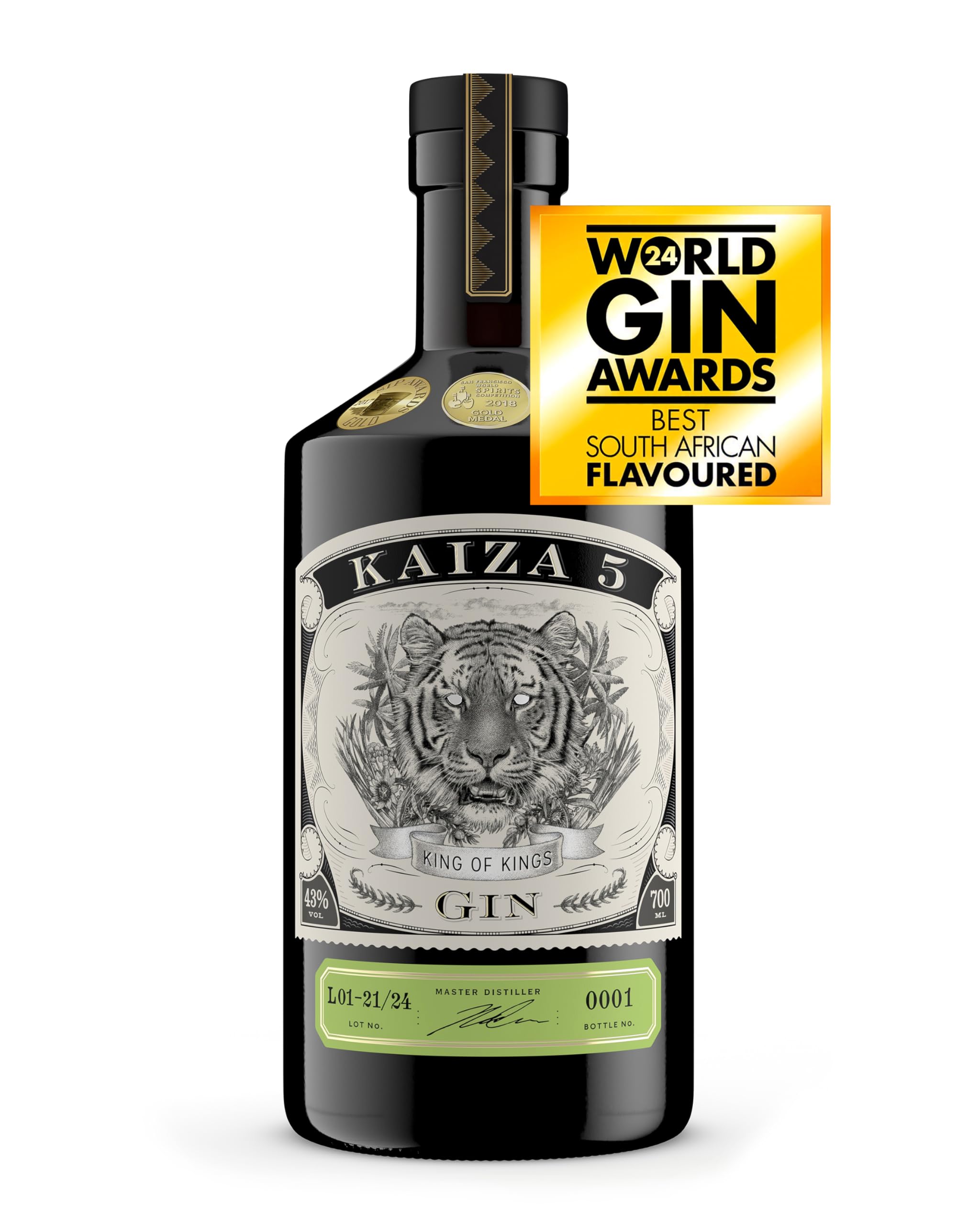 KAIZA 5 GIN - 0,7 l - 43% | Der ausgezeichnete Gin aus Südafrika/Kapstadt | Frisch, weich, exotisch mit schwarzer Johannisbeere und Grapefruit | Perfect Gin Tonic