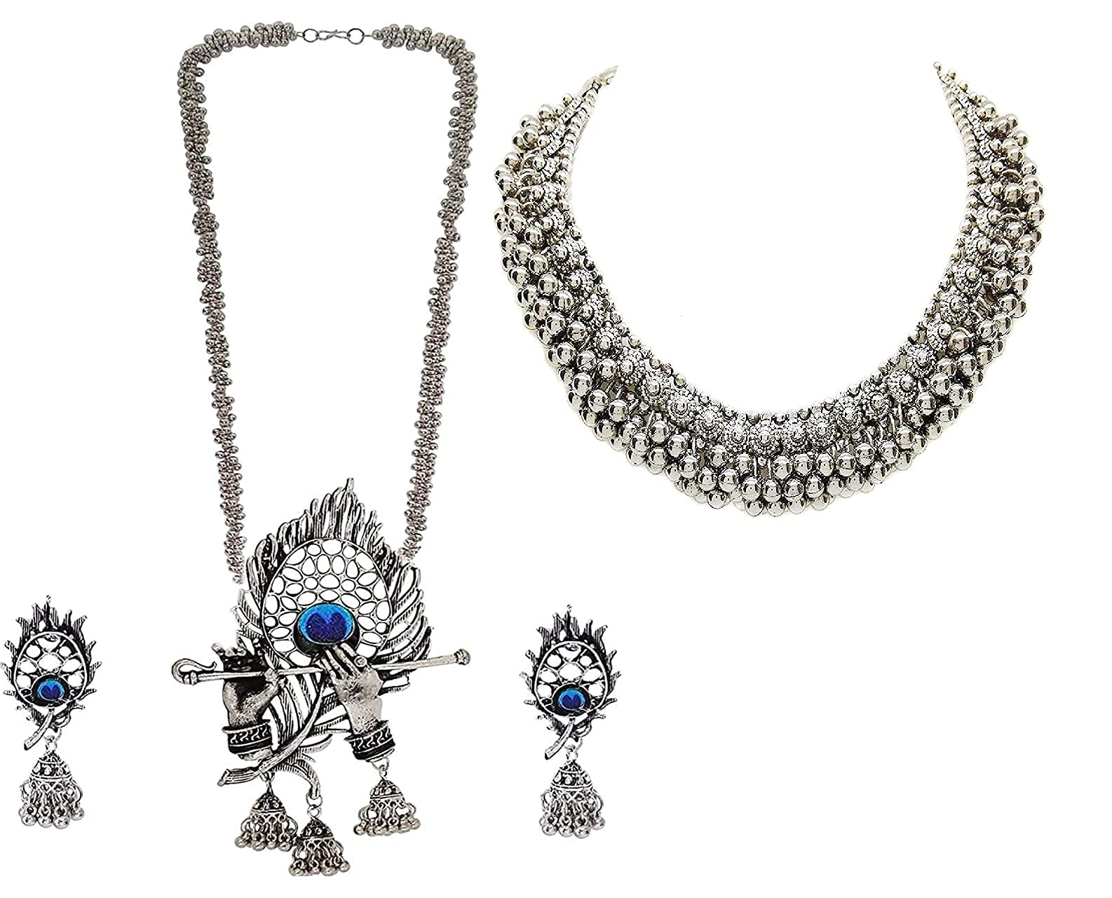 Molika Oxidised Silver Designer Jewellery Gungroo Choker Necklace and Krishna Flute Necklace Set with Earring for Women & Girls, Grey (B09DBHRXPT) Amazon Price History, Amazon Price Tracker