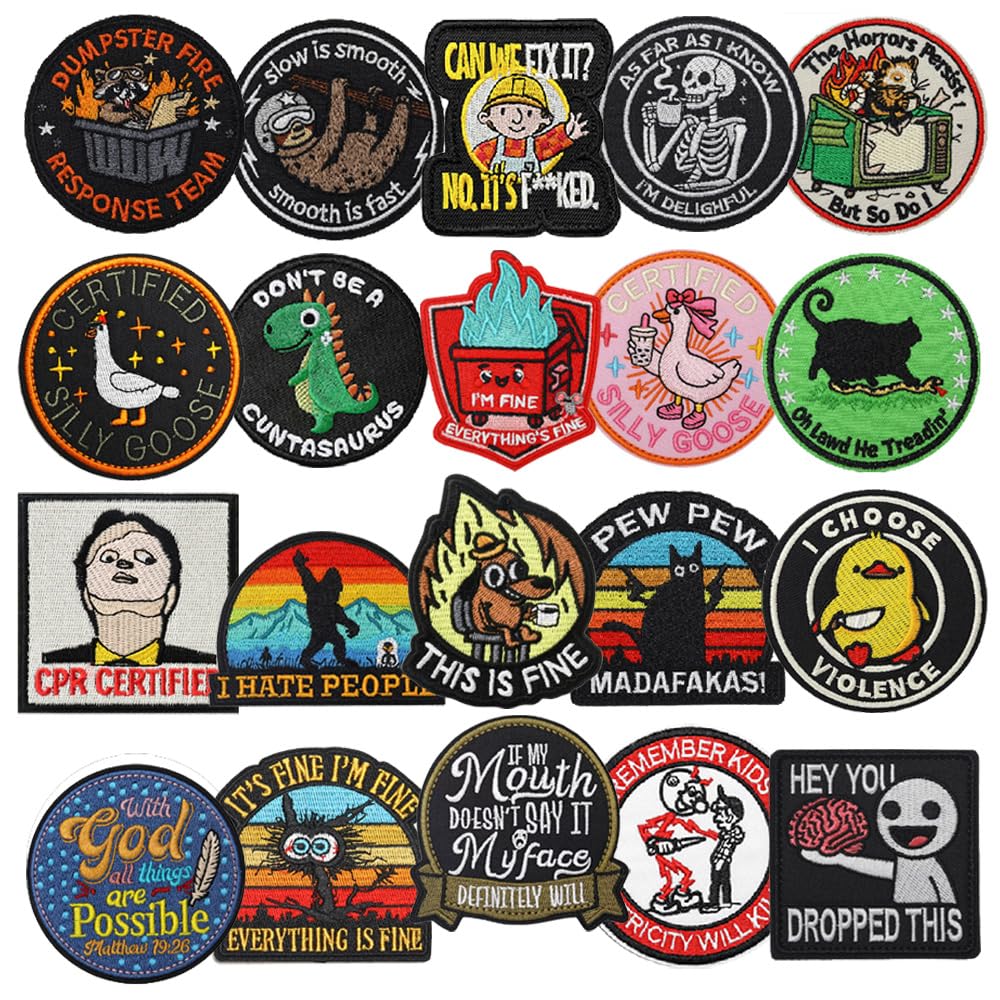 20PCS Funny Sarcastic Tactical Morale Patches - Embroidered Hook & Loop Patches with Meme Sayings, DIY Badges Accessories Assorted Decorative for Backpack, Vest, Cap, Jacket, Clothing