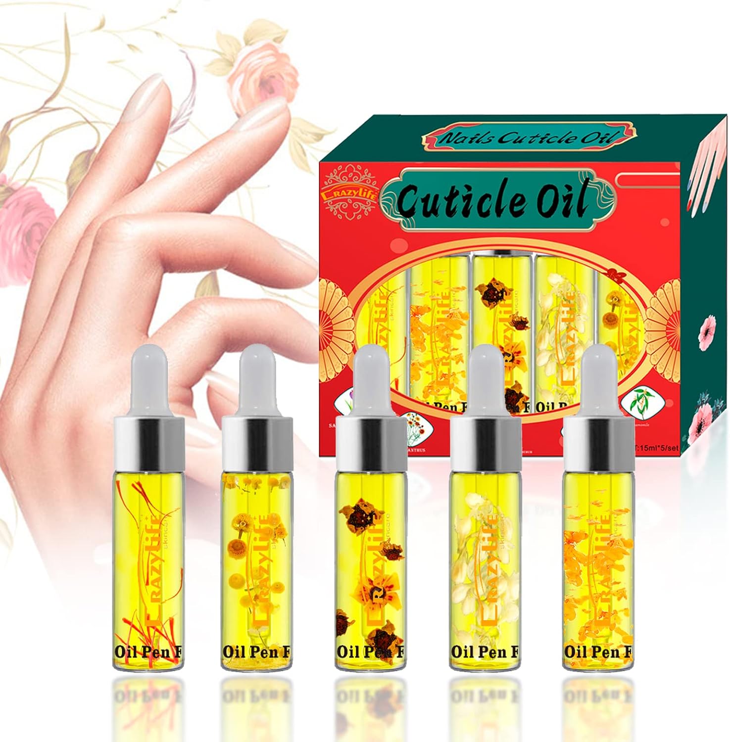 5 Pcs Cuticle Oil for Nails, 0.5oz x 5 Nail Care Serum, Nail Repair