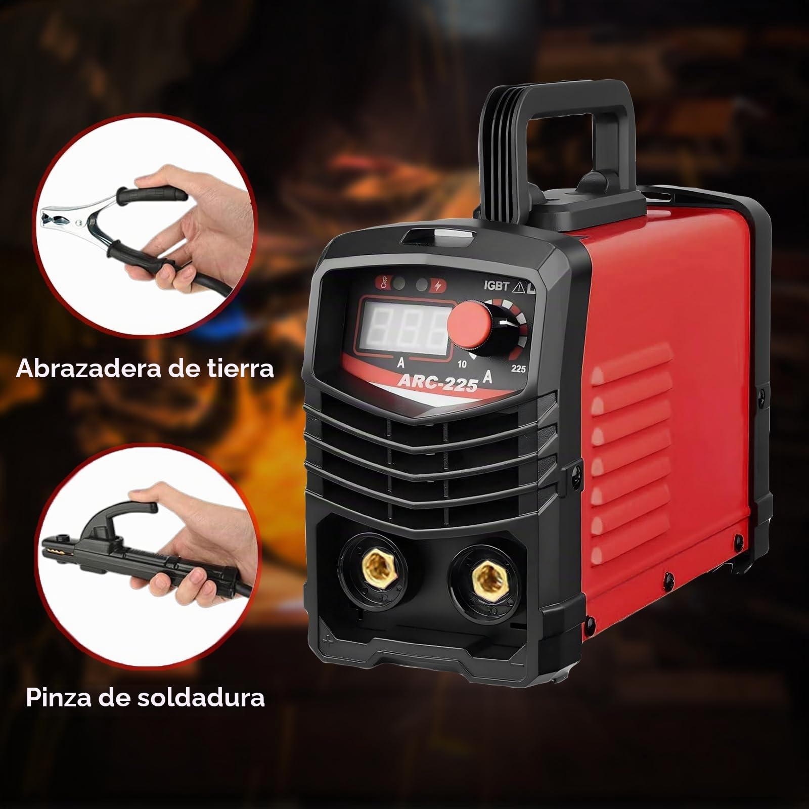 Soldador Inverter ARC-225 Portátil, Máquina de Soldar Electrodo con Pantalla Digital, Tecnología IGBT 220V, Kit Completo con Accesorios para Bricolaje, Talleres y Reparaciones